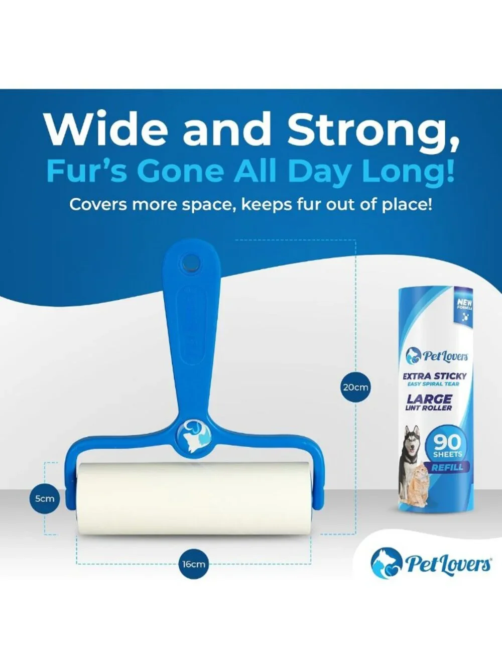 Extra Sticky Lint Roller for Pet Hair Removal - 270 Sheets, 3 Pack, Ideal for